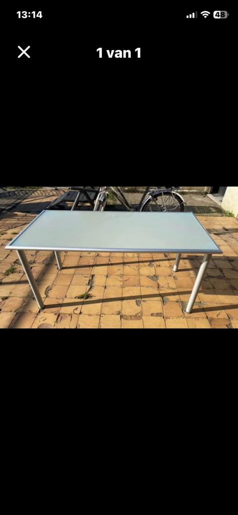 Melkglas tafel 1m60, Ophalen, Zo goed als nieuw, Rechthoekig