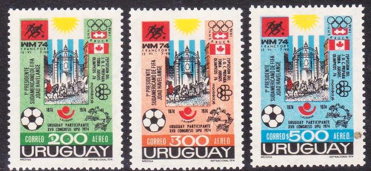 Uruguay 1974 pf mi 1313 - 1315 voetbal, Postzegels en Munten, Postzegels | Thematische zegels, Postfris, Sport, Verzenden