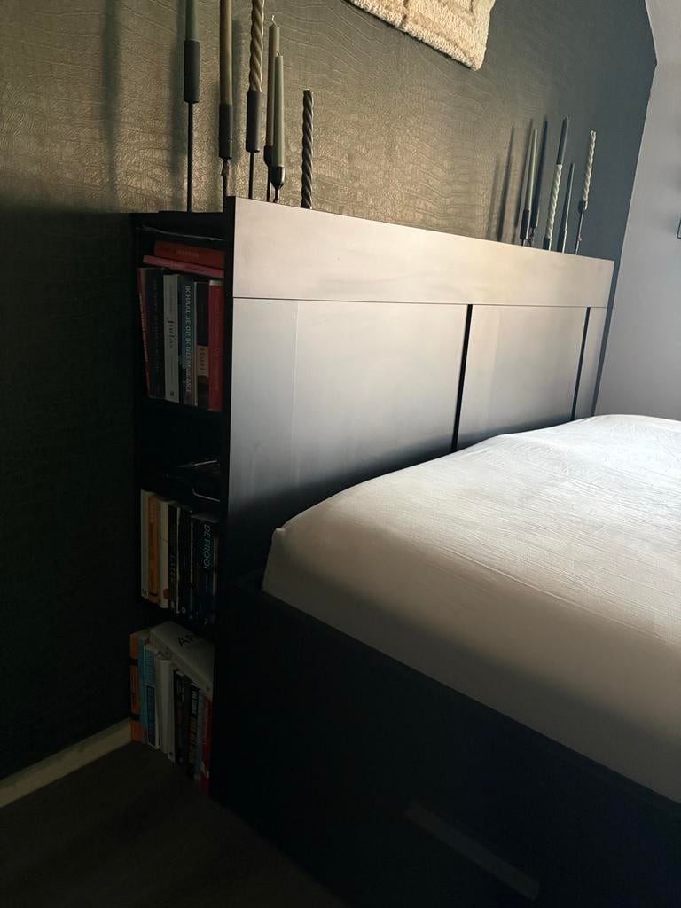 IKEA BRIMNES hoofdeinde 160 cm met opbergruimte, Ophalen, Gebruikt, Zwart, Tweepersoons