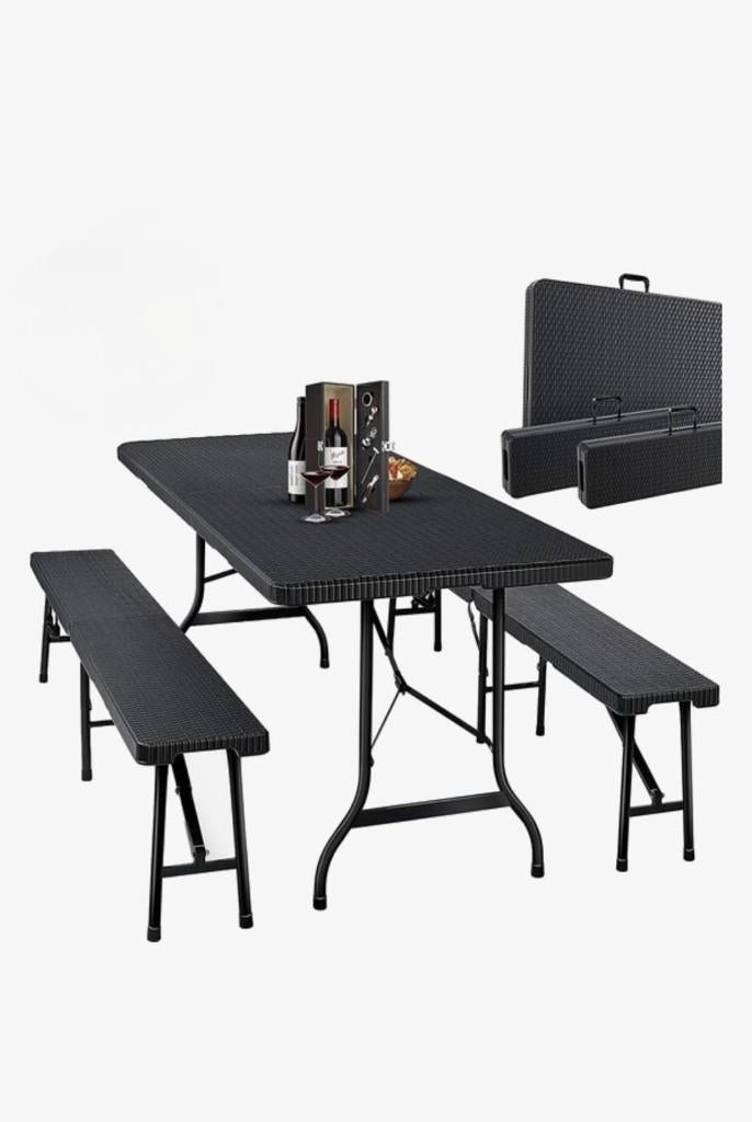 Lenx (portable) klaptafel met 2 klapbanken 180x75x74cm, Ophalen, Kunststof, Nieuw, 8 zitplaatsen