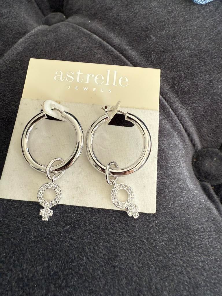 Astrelle creolen met bedels swarovski stenen nieuww, Ophalen of Verzenden, Zo goed als nieuw, Zilver, Overige materialen