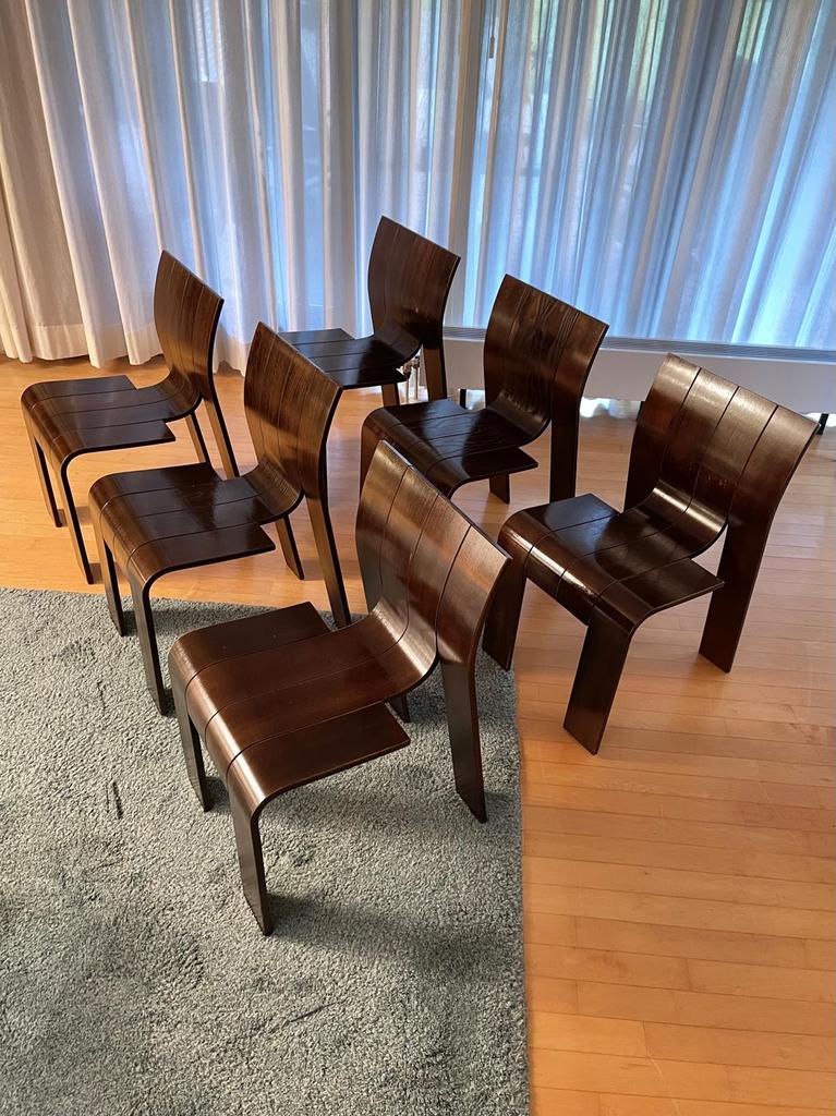 Gijs Bakker tafel en stoelen (Castelijn), Ophalen, Bruin, Vijf, Zes of meer stoelen, Hout