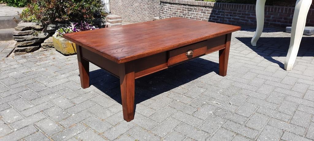 Eiken salontafel met lade, Ophalen, Gebruikt, 100 tot 150 cm, Eikenhout