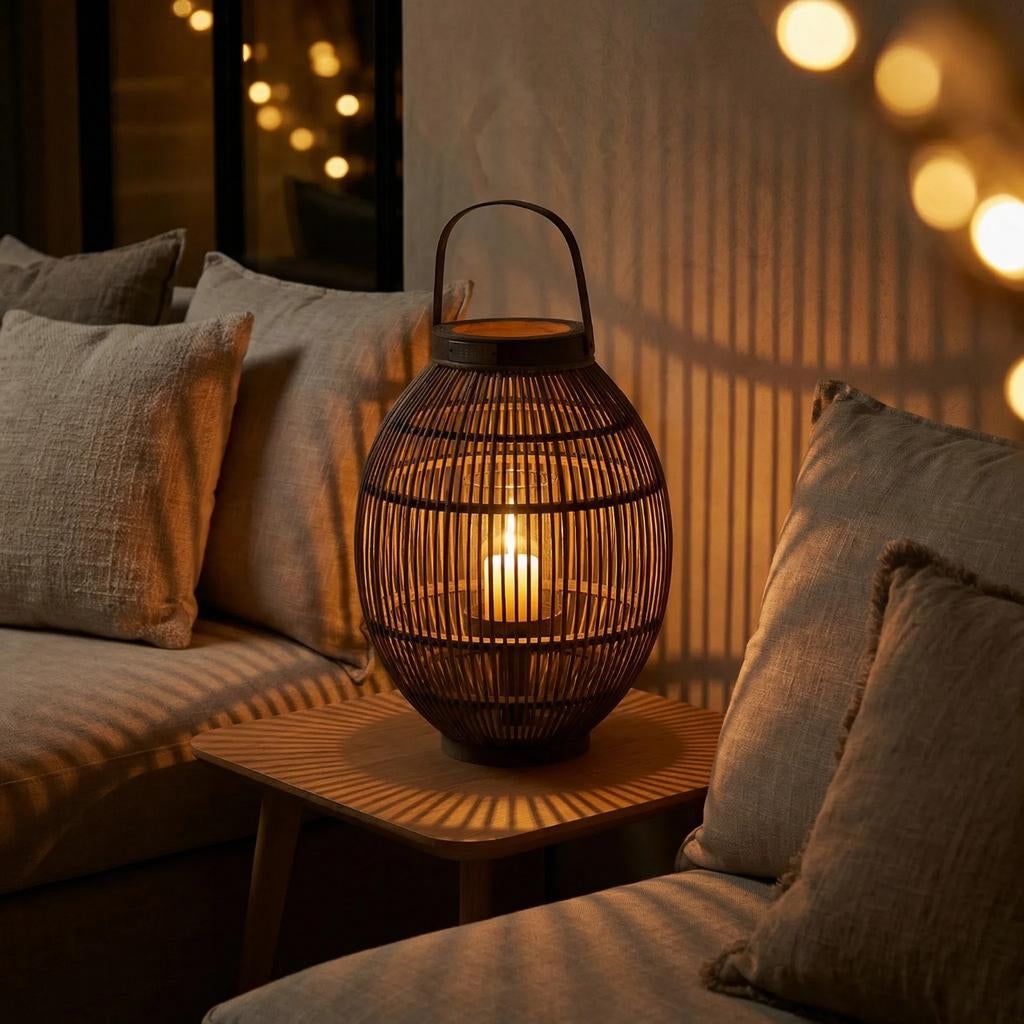 Groot bamboe windlicht - 46cm (met hengsel 60cm), Ophalen, Boho, Zo goed als nieuw, Natuurlijk materiaal