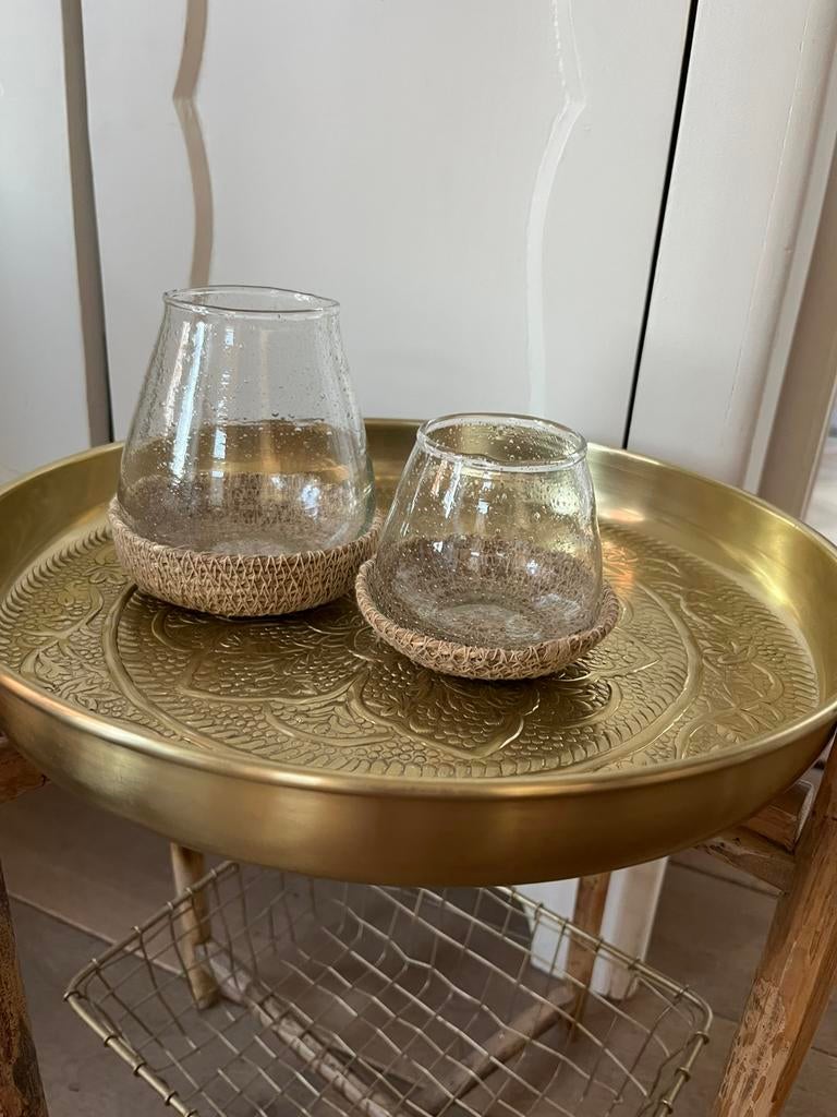 Madam Stolz Waxinehouder glas/riet 2 st, Ophalen, Zo goed als nieuw