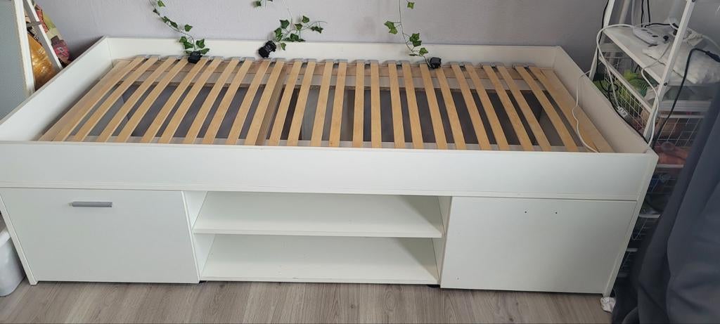 Kajuitbed inclusief lattenbodem en evt emma matras, Ophalen, 90 cm, Eenpersoons, Wit