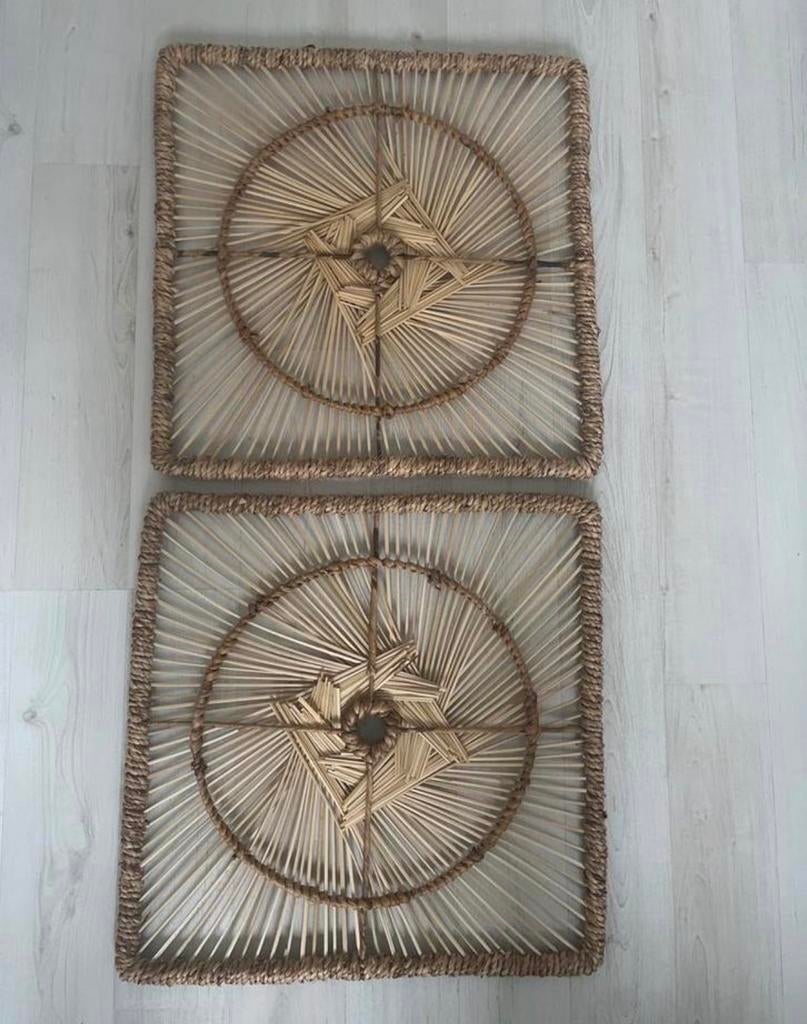 Set van 2 wanddecoraties van riet, Beige, Gebruikt, Boho, Decoratieobject