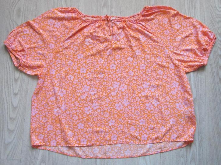Bloemen Blouse Oranje Roze – Maat 46, Luchtige Zomertop, Kleding | Dames, Blouses en Tunieken, Zo goed als nieuw, Maat 46/48 (XL) of groter