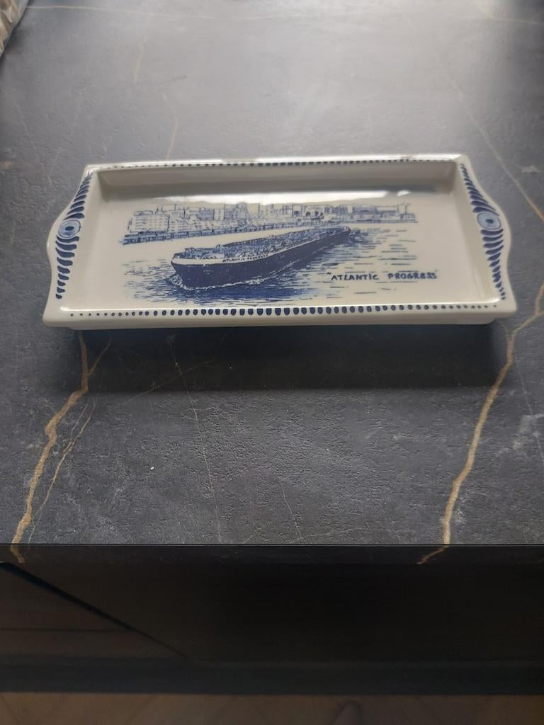 Dienblad met schip "Atlantic Progress", Ophalen of Verzenden, Rechthoekig, Hout