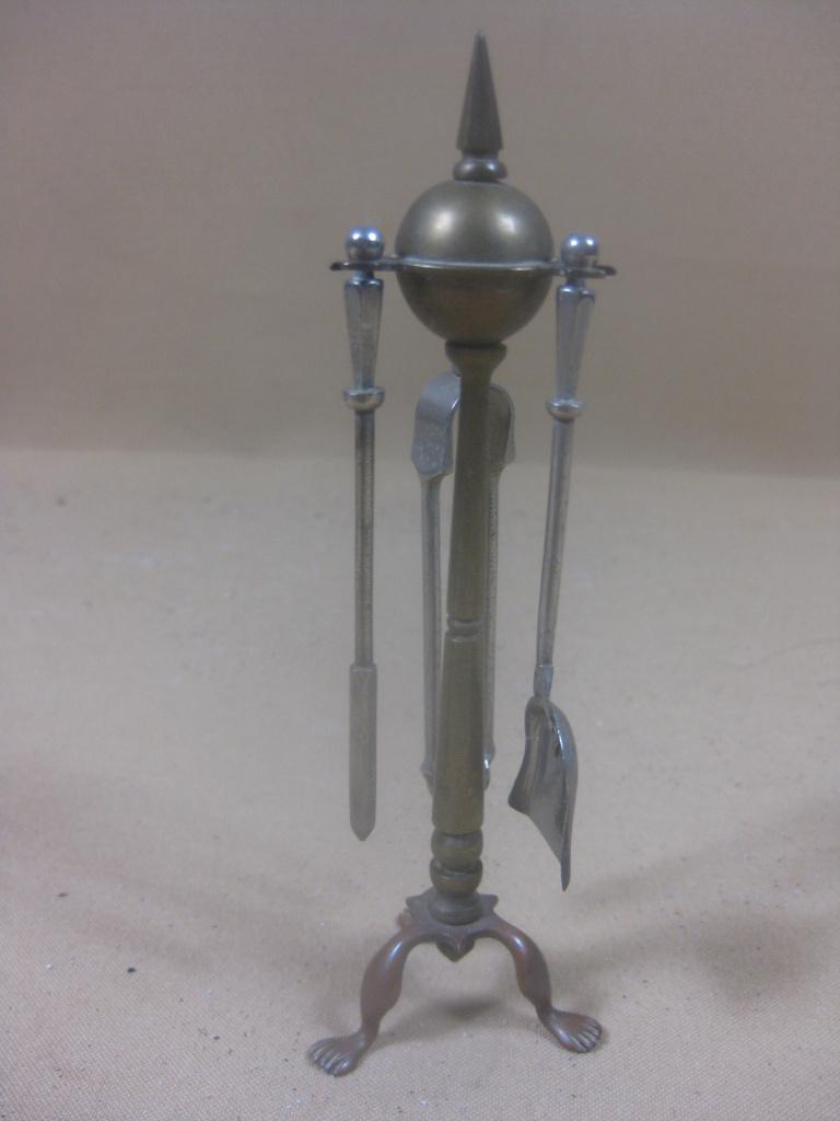 Antiek 3-delig miniatuur haardstel in standaard, Antiek en Kunst, Antiek | Speelgoed, Ophalen of Verzenden