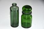 2 vintage groene glazen flesjes apothekerspot stopfles, Antiek en Kunst, Verzenden