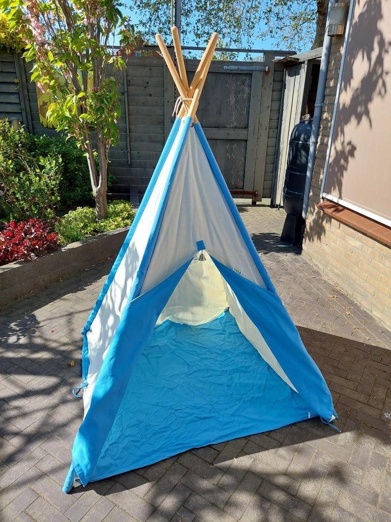 Leuke kinder tipi tent blauw/wit, Ophalen of Verzenden, Zo goed als nieuw