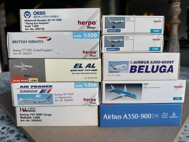10 modellen Herpa en StarJets 1/500, Ophalen of Verzenden, Zo goed als nieuw, Schaalmodel