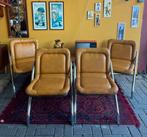 4 vintage jaren 70 okergele leren buisframe stoelen, Huis en Inrichting, Stoelen, Ophalen, Vintage, ?, Zo goed als nieuw