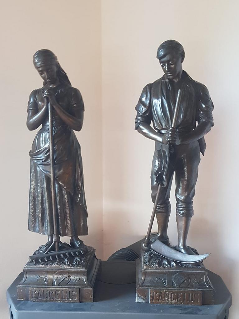 Grote beelden 'L'Angélus' naar Jean-François Millet 70cm, Groep mensen, Gepatineerd, Overige materialen, Beeld