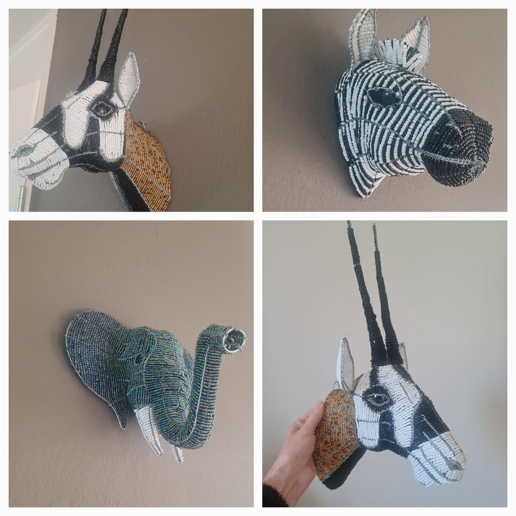 Nieuw Set 3 unieke dierenmasker kralen zebra olifant Afrika, Ophalen of Verzenden, Nieuw