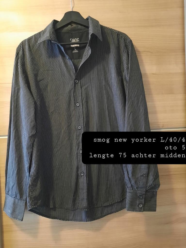 Smog overhemd gestreept maat L, Kleding | Heren, Zwart, Zo goed als nieuw, Halswijdte 41/42 (L), Smog