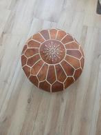 Prachtige lederen poef met borduursel, Ophalen, Bohemian, Marokkaans, Etnisch, Leer, Zo goed als nieuw