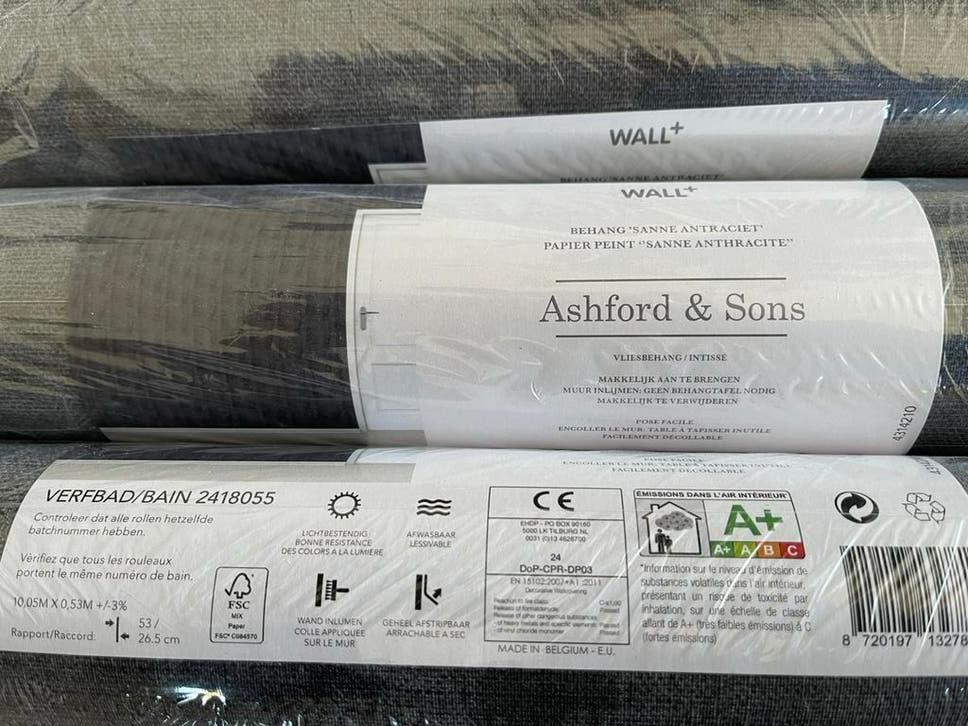 3 rollen behang Sanne antraciet van Ashford & Sons, Ophalen, 25 tot 50 m²