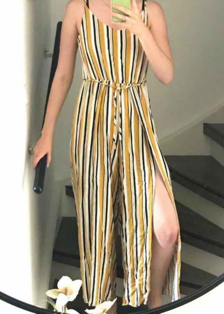 Gestreepte jumpsuit met split - Amisu (Maat S), Kleding | Dames, Jumpsuits, Zo goed als nieuw, Maat 36 (S), Geel, Ophalen of Verzenden
