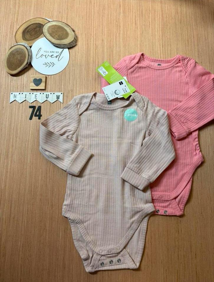 Baby girl hema 2x rib meegroei romper roze maat 74-80, Ophalen of Verzenden, Nieuw, Meisje, Nacht- of Onderkleding