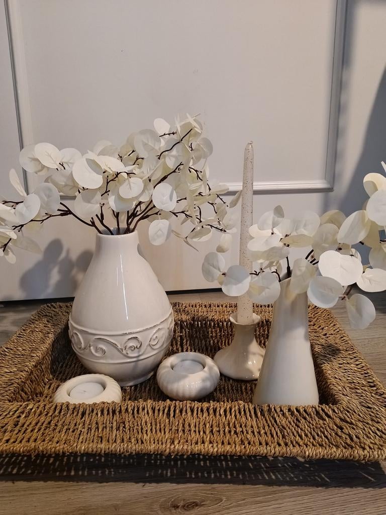 Rotan dienblad met diverse  accessoires, Huis en Inrichting, Ophalen of Verzenden, Gebruikt, Rechthoekig, Overige materialen