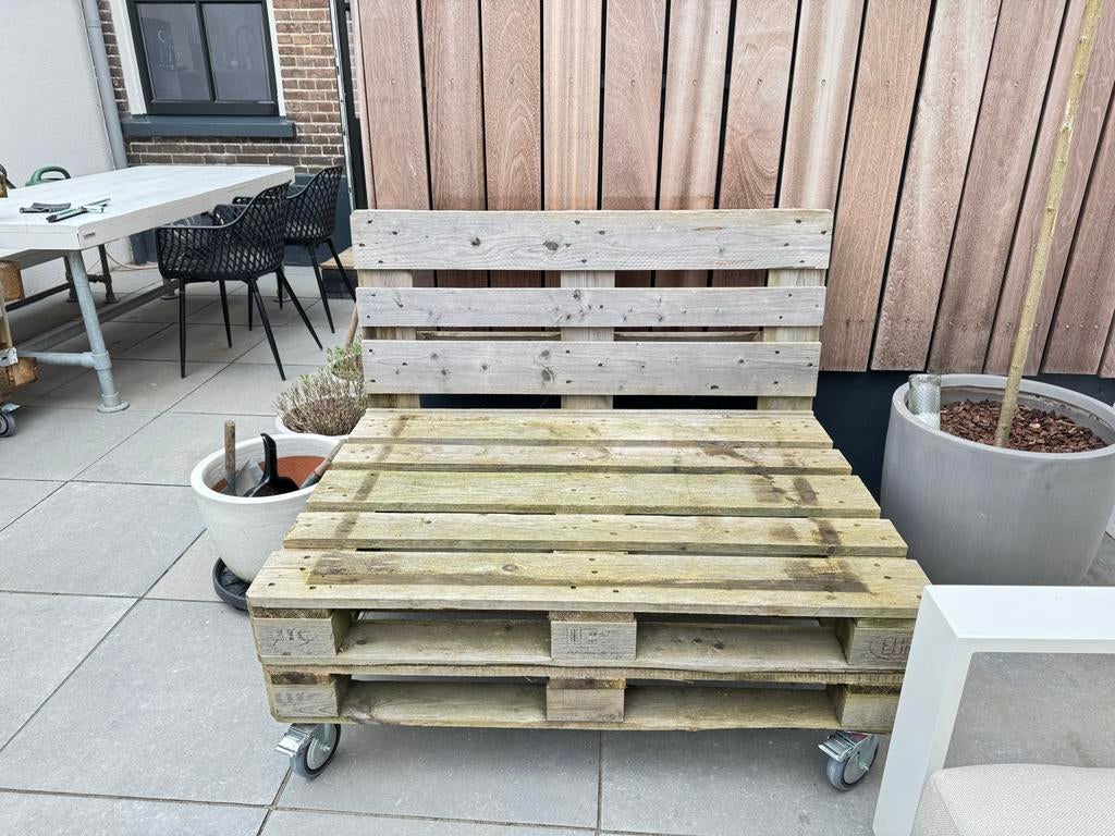 Palletbank met kussens, Tuin en Terras, Ophalen, Gebruikt, Hout