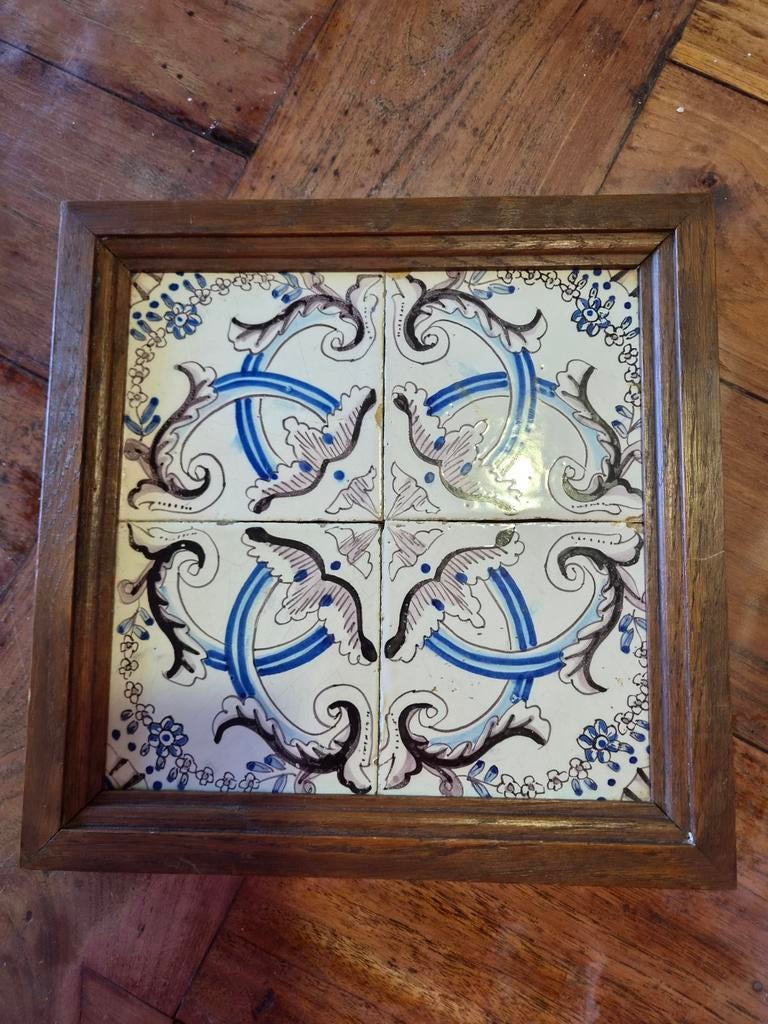 Decoratieve Tegeltableau met 4 Antieke Tegels, Ophalen of Verzenden