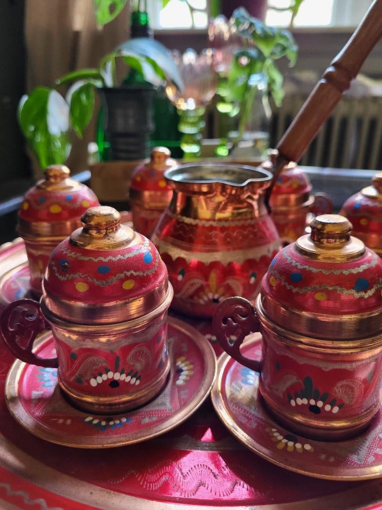 Prachtige Handbeschilderde Turkse Koffieset, Ophalen of Verzenden