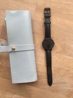 Cluse horloge zwart met leren bandje en etui, Leer, Staal, Polshorloge, Zo goed als nieuw