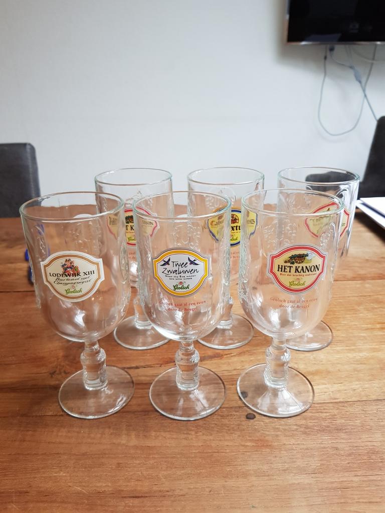 Te koop 6 Grolsch bierglazen, Ophalen of Verzenden, Zo goed als nieuw, Bierglas