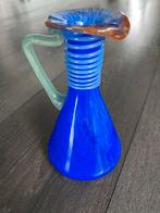 Blauwe glazen vaas/kan met oor, Ophalen of Verzenden