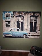 Groot schilderij van een blauwe oldtimer in Cuba, Huis en Inrichting, Ophalen, Overige materialen, 50 tot 75 cm, 125 cm of meer