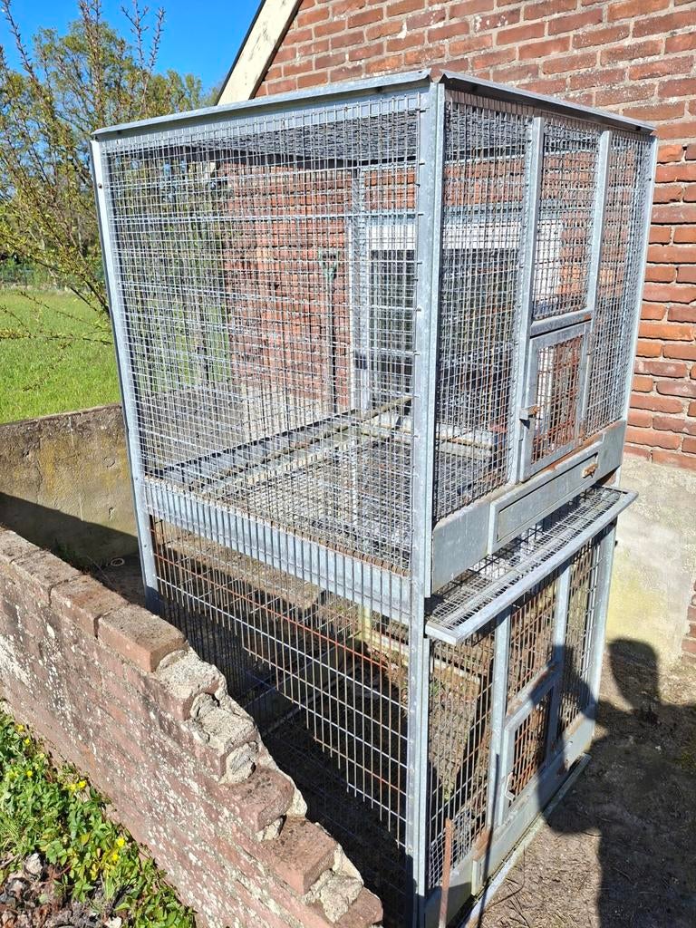 Kooi, 2 delig ijzer gegalvaniseerd met 2 rvs bodems, Dieren en Toebehoren, Pluimvee | Toebehoren, Ophalen, Gebruikt, Drinken en Voederen