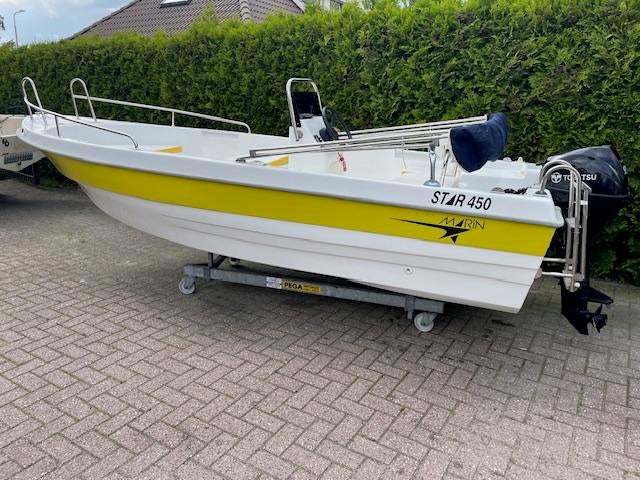VAARKLAAR! Star 450 met Tohatsu 9.8 PK En Dekzeil (bj 2021), Watersport en Boten, Vis- en Consoleboten, Gebruikt, Polyester, Overige brandstoffen
