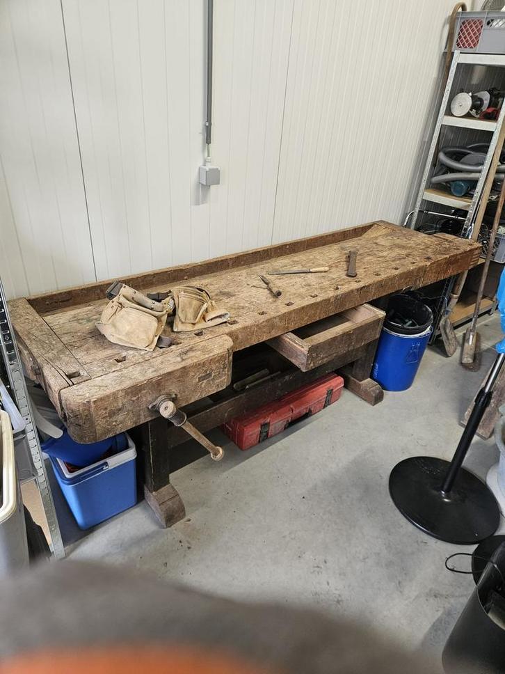 Mooie oude houten werkbank, Doe-het-zelf en Verbouw, Werkbanken, Gebruikt, 170 cm of meer, Ophalen of Verzenden