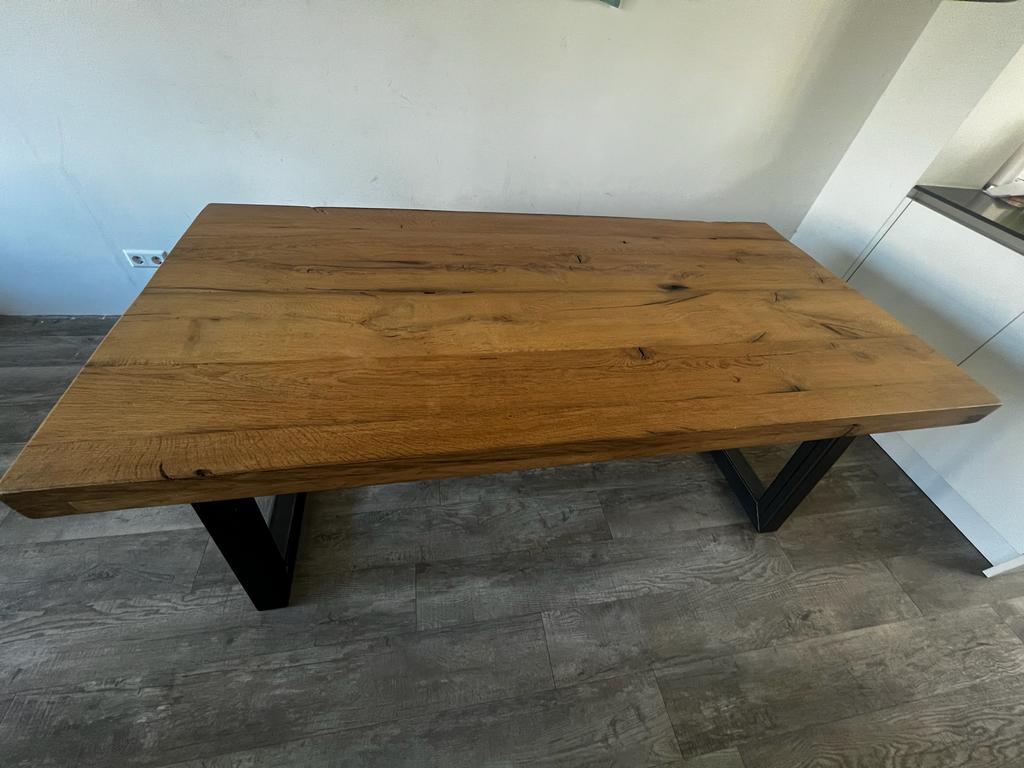Robuuste eiken eettafel 2.00x1.00 meter, Ophalen, Gebruikt, 100 tot 150 cm, Eikenhout
