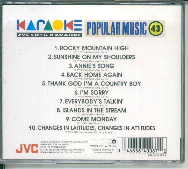 cd van Karaoke Popular Music 43 [ jvc CD+G], Cd's en Dvd's, Cd's | Overige Cd's, Zo goed als nieuw, Ophalen of Verzenden
