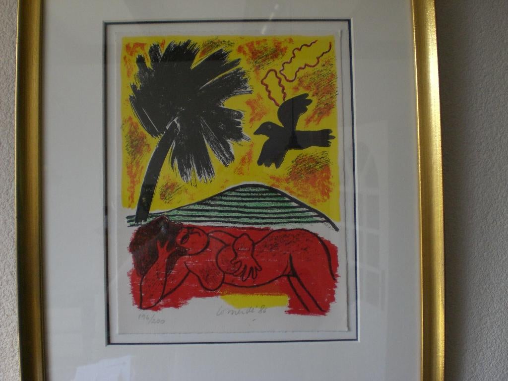 zeefdruk van coreille 1986 met jan de bouvrie lijst, Antiek en Kunst, Ophalen of Verzenden