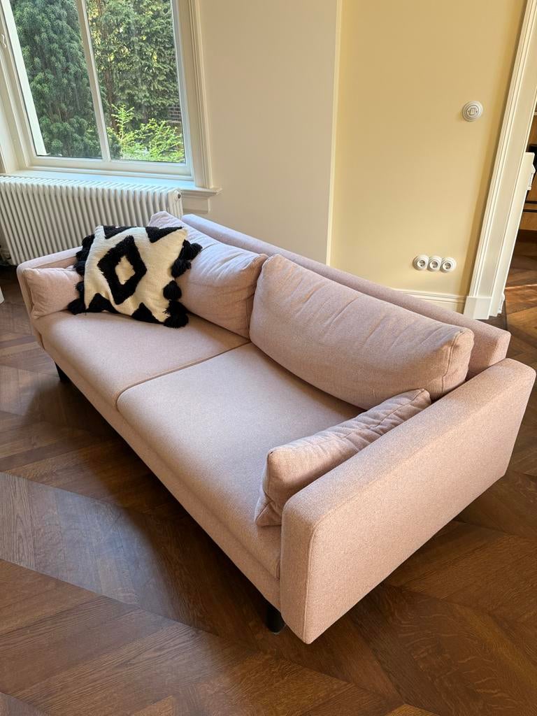 Whkmp’s own zitbank model Adam - Lichtroze geweven stof, Ophalen, Gebruikt, Driepersoons, 75 tot 100 cm