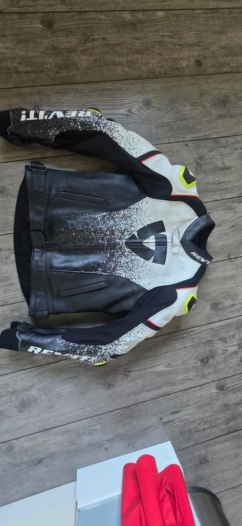 REV'IT! Motorjas Leer Zwart/Wit - Maat 50, REV'IT!, Heren, Jas | leer, Ophalen of Verzenden