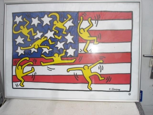Poster Keith Haring - American Flag 1997, Verzamelen, Posters, Gebruikt, Overige onderwerpen, A1 t/m A3, Rechthoekig Liggend, Ophalen of Verzenden