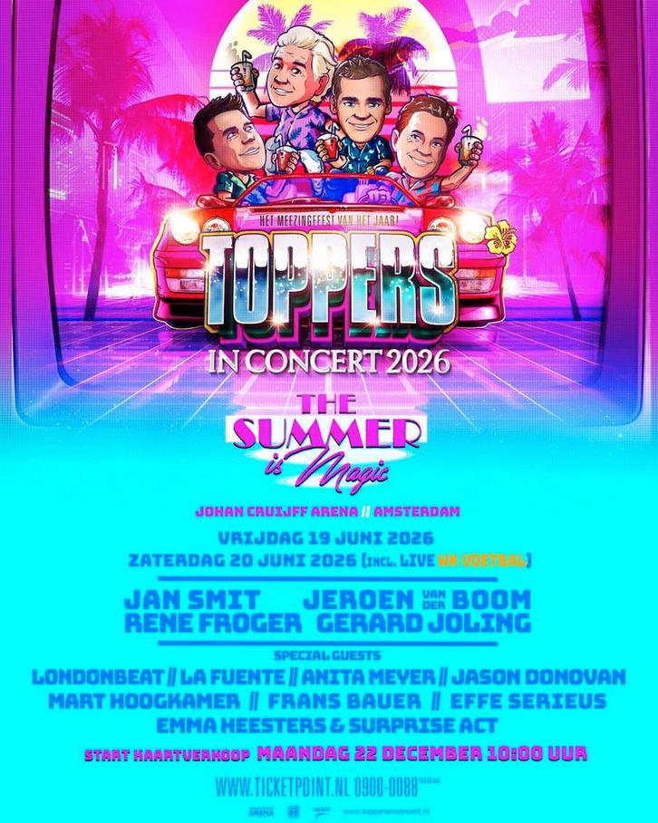 6 kaarten voor Toppers in Concert op vrijdag 19 juni, Tickets en Kaartjes, Concerten | Overige, Twee personen, Juni
