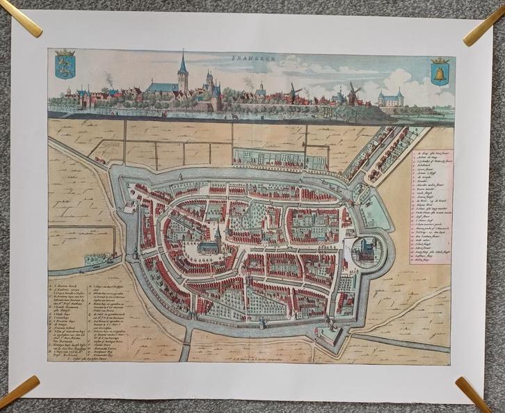 Historische Stadsplattegrond Franeker - Schotanus 1664, Antiek en Kunst, Kunst | Etsen en Gravures, Ophalen of Verzenden