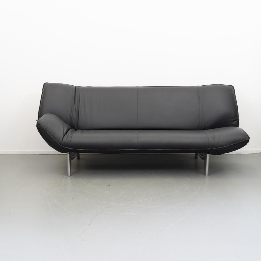 2x Leolux Tango 3-zits/223cm Bank Zwart Leer - Gepolijst, Niet ingevuld, Niet ingevuld, Driepersoons, 75 tot 100 cm