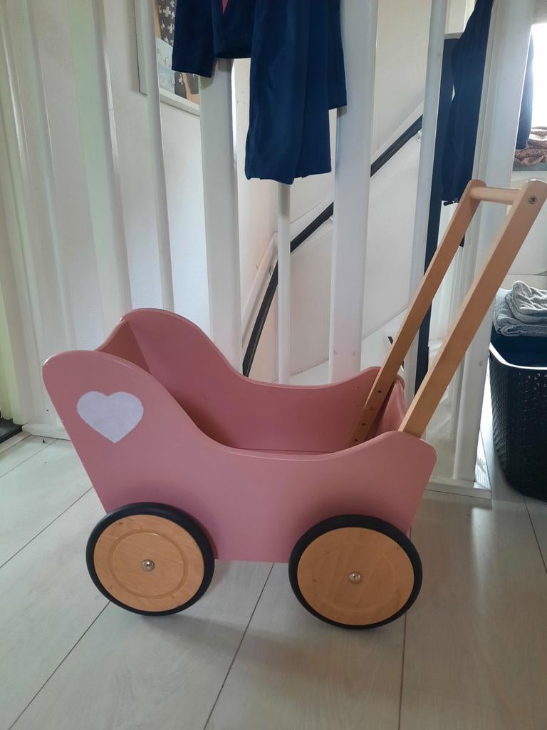 Roze houten poppenwagen, Ophalen of Verzenden, Babypop
