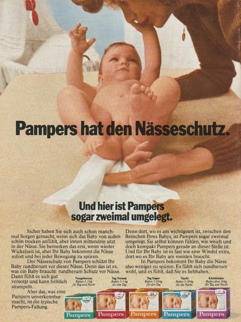 Retro reclame 1976 Pampers baby luiers nu nog droger, Verzenden, Overige typen