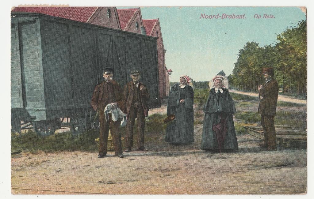 Noord Brabant.  Op reis.  Locatie onbekend., Verzamelen, Ansichtkaarten | Nederland, Verzenden, 1920 tot 1940, Gelopen, Noord-Brabant