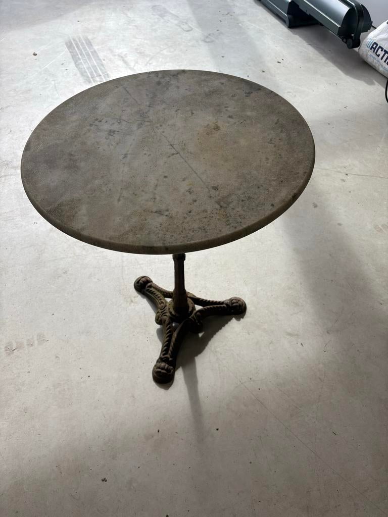 Stoere tafel met natuurstenen blad –zwaar & luxe uitstraling, Huis en Inrichting, Tafels | Eettafels, Gebruikt, Rond, Tot twee personen