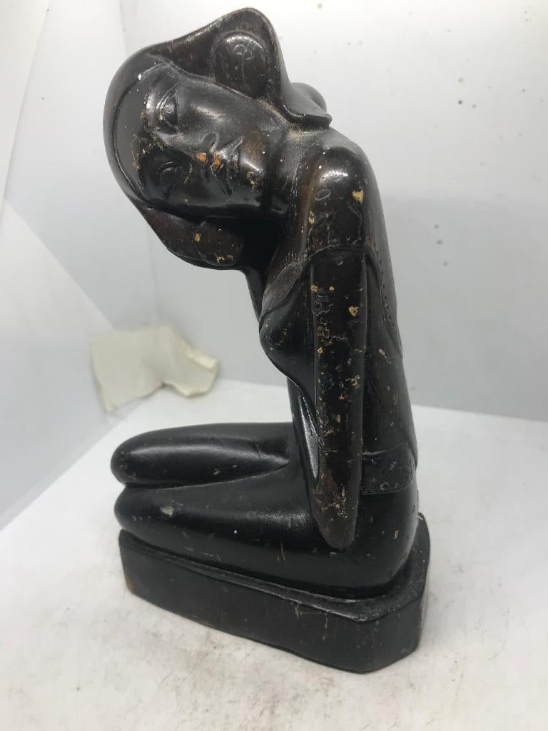 balinees hout sculptuur vrouw art deco, Antiek en Kunst, Kunst | Beelden en Houtsnijwerken, Minder dan 20 cm, Art deco, Ophalen of Verzenden